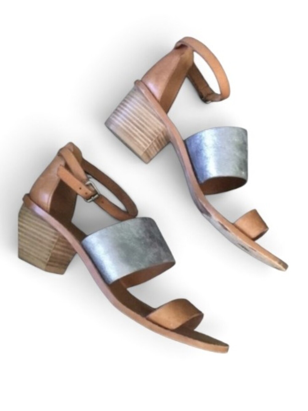 Madewell The Warren Two Tone 2inch Wood Block Heel Sandal Cognac Metallic Size 7